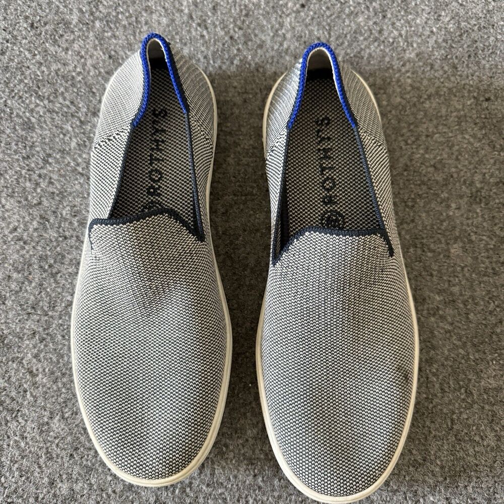 Rothy's The Original Slip On Shoes Women's Size 8 Navy Blue White Knit Sneakers